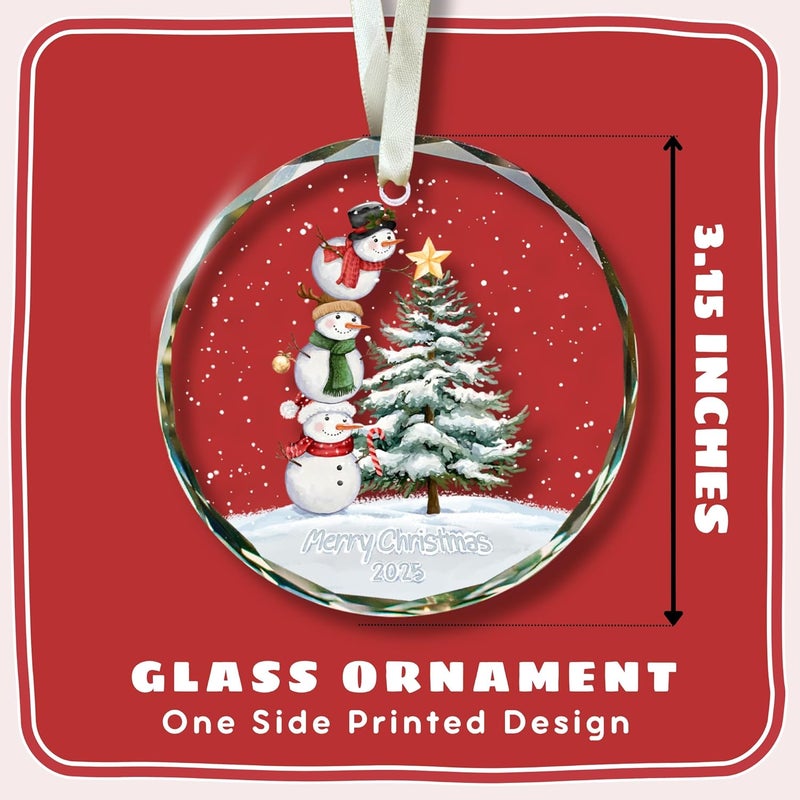 TEEBIM Snowman Ornaments - Snowman Christmas Ornament 2025 - Winter Holiday Ornaments for Christmas Tree - Gifts for Family, Mom, Dad, Sister, Friends - Glass Ornament 2025 - Image 2
